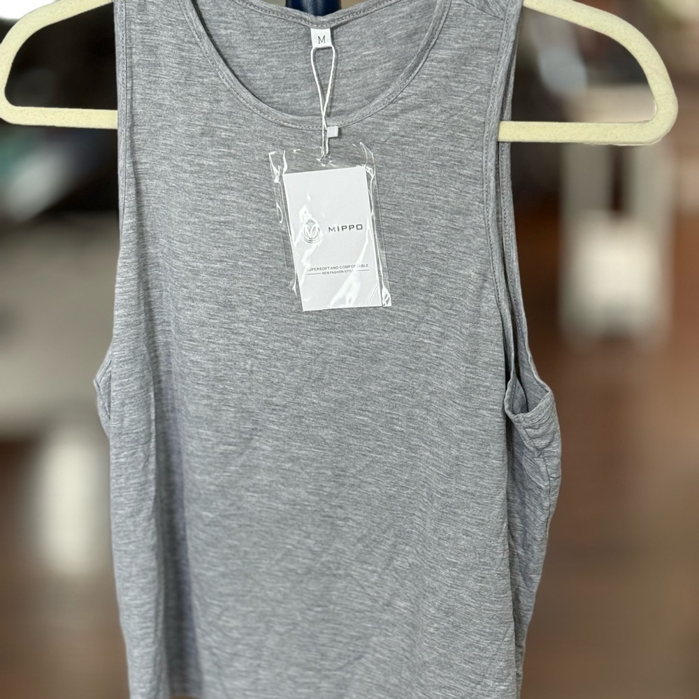 Mippo, Back Cross Wrap Gray Women's Tank Top, Size M